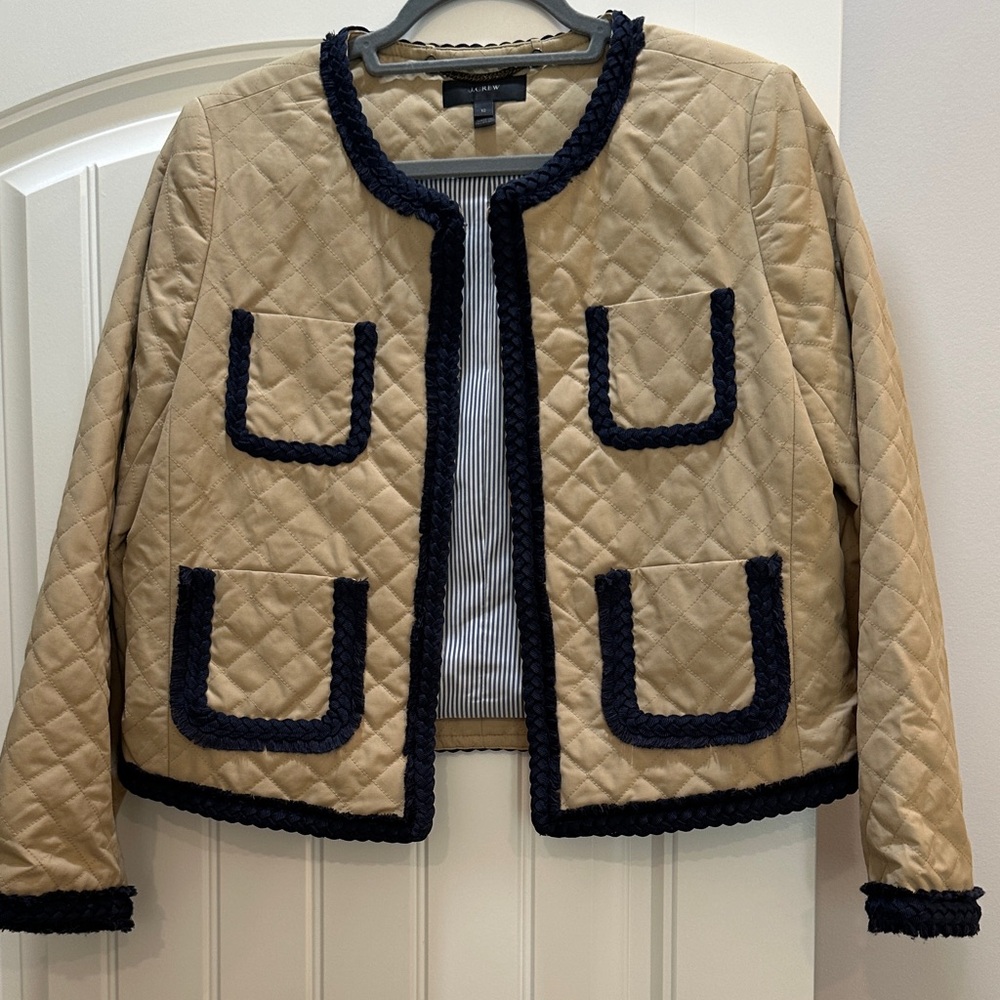 J. Crew Quilted Tan Blazer with Black Accents